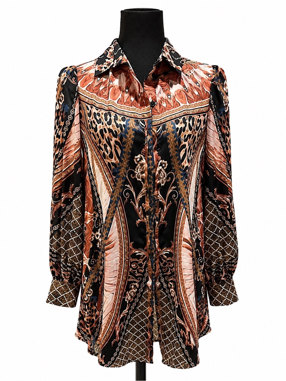 LONG SLEEVE MULTI PRINT BUTTON DOWN TOP
